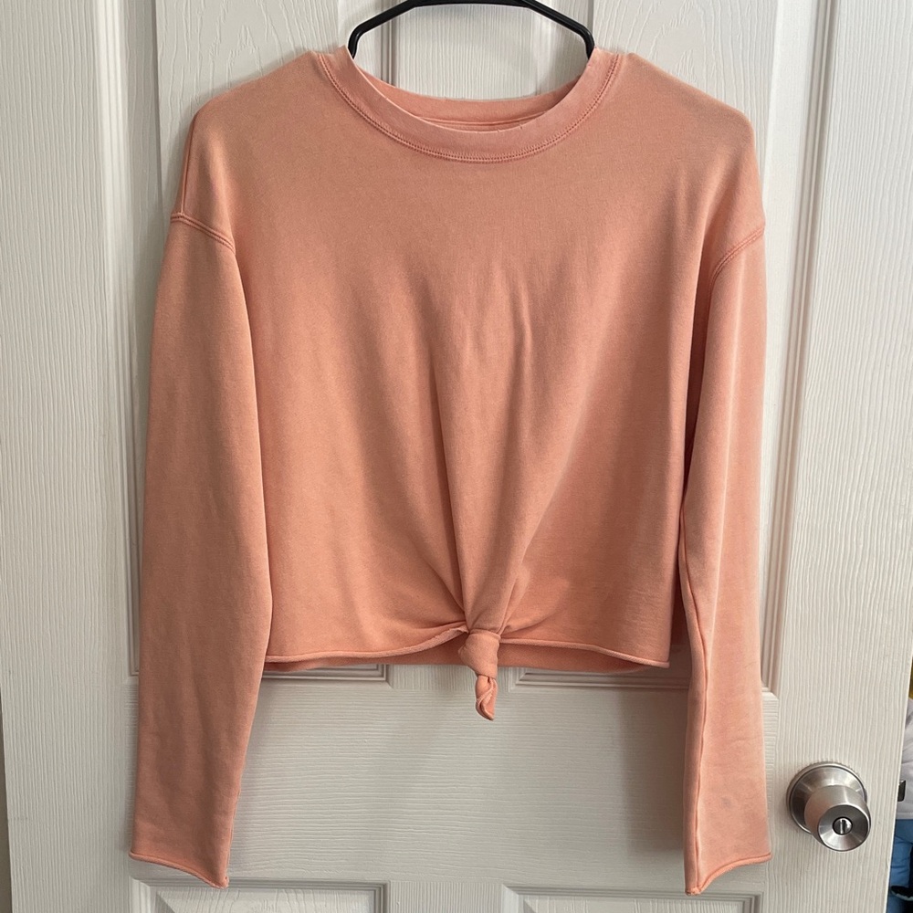 Peach Long Sleeve Knot Front Crop Top